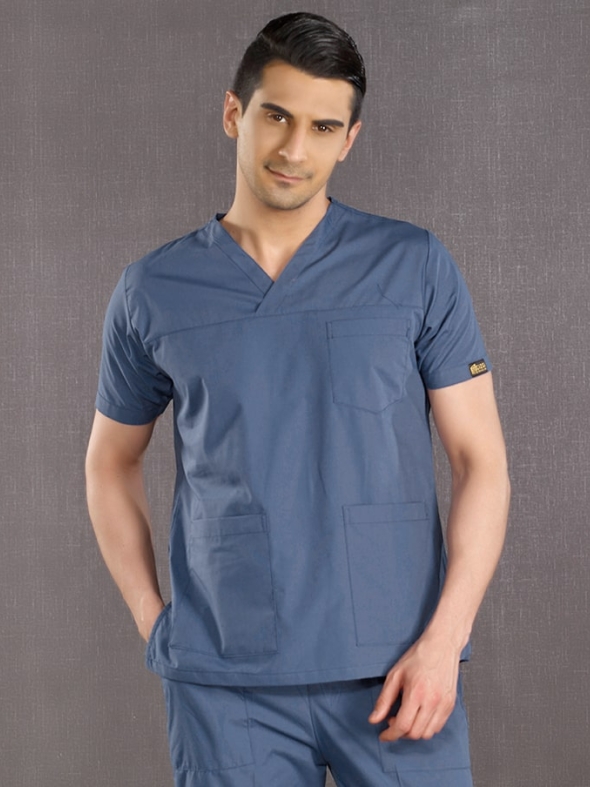 Petrol Mavisi Klasik Doktor Hemşire Medikal Scrubs Takım Terikoton Kumaş