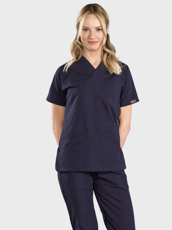 Lacivert Klasik Doktor Hemşire Medikal Scrubs Takım Terikoton Kumaş