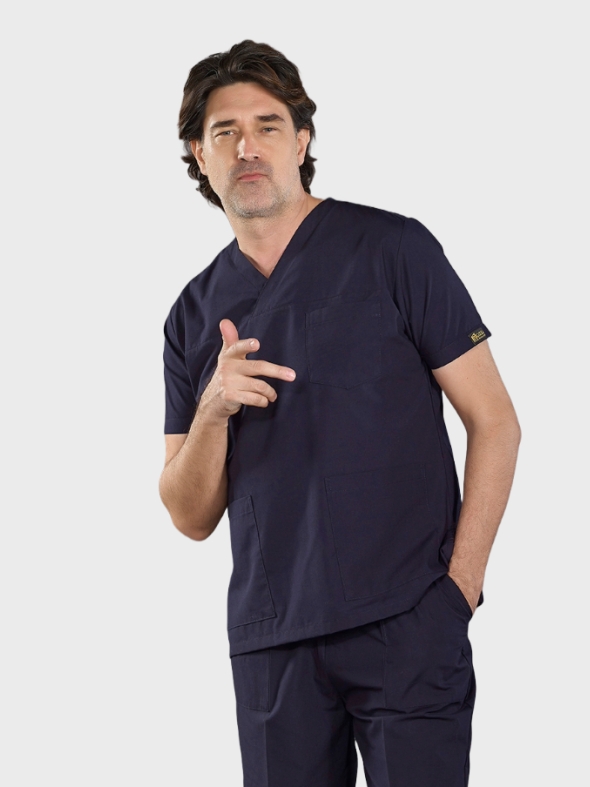 Lacivert Klasik Doktor Hemşire Medikal Scrubs Takım Terikoton Kumaş