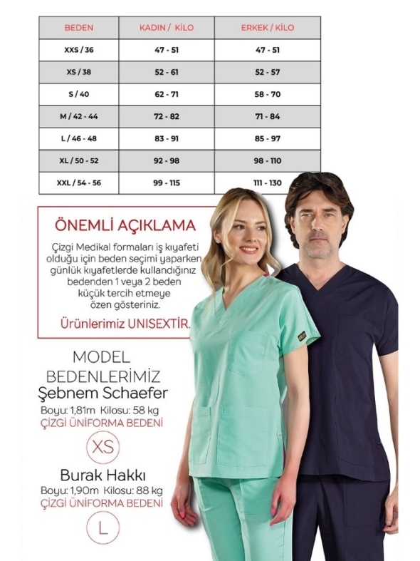 Lacivert Klasik Doktor Hemşire Medikal Scrubs Takım Terikoton Kumaş