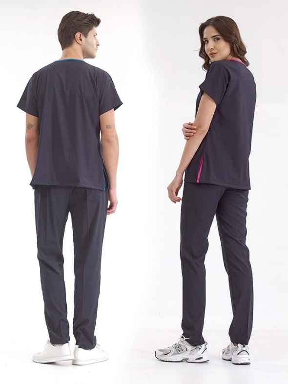 Lacivert Dr. Greys Doktor Hemşire Medikal Scrubs Takım Lüks Likralı Kumaş