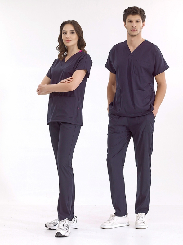 Lacivert Dr. Greys Doktor Hemşire Medikal Scrubs Takım Lüks Likralı Kumaş