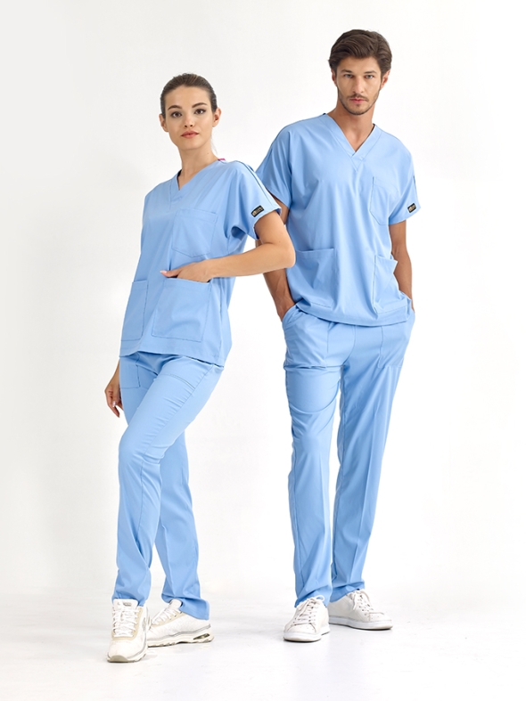 Light Blue Dr. Greys Doctor Nurse Medical Scrubs Set Luxury Lycra Fabric