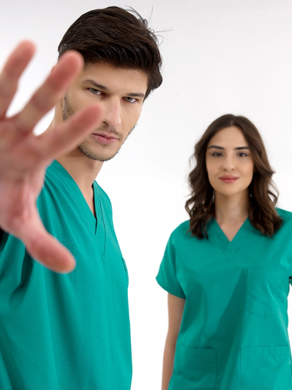 Ameliyathane Yeşili Dr. Greys Doktor Hemşire Medikal Scrubs Takım Lüks Likralı Kumaş