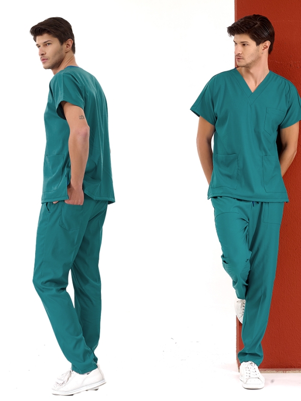 Açık Petrol Yeşili Dr. Greys Doktor Hemşire Medikal Scrubs Takım Lüks Likralı Kumaş