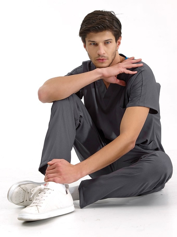 Charcoal Gray Dr. Greys Doctor Nurse Medical Scrubs Set Luxury Lycra Fabric