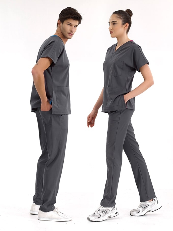 Füme Dr. Greys Doktor Hemşire Medikal Scrubs Takım Lüks Likralı Kumaş