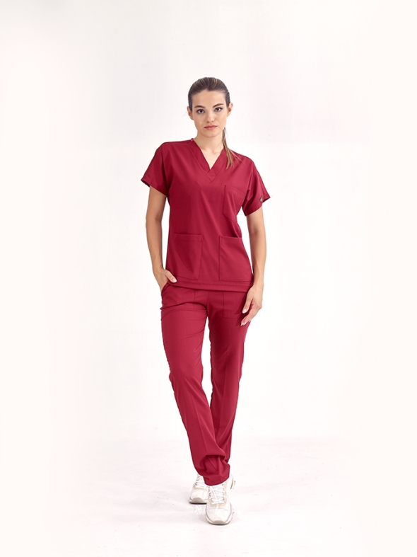 Burgundy Dr. Greys Doctor Nurse Medical Scrubs Set Luxury Lycra Fabric