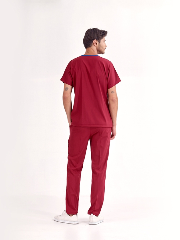 Bordo Dr. Greys Doktor Hemşire Medikal Scrubs Takım Lüks Likralı Kumaş