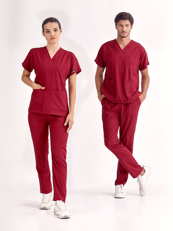 Burgundy Dr. Greys Doctor Nurse Medical Scrubs Set Luxury Lycra Fabric