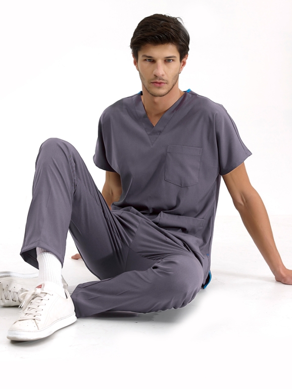 Kurşuni Gri Dr. Greys Doktor Hemşire Medikal Scrubs Takım Lüks Likralı Kumaş