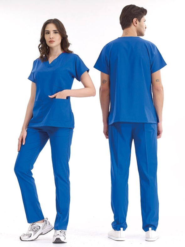 Königsblau Dr. Greys Medizinischer Scrubs Set für Ärzte und Pflege Luxus Lycra-Stoff