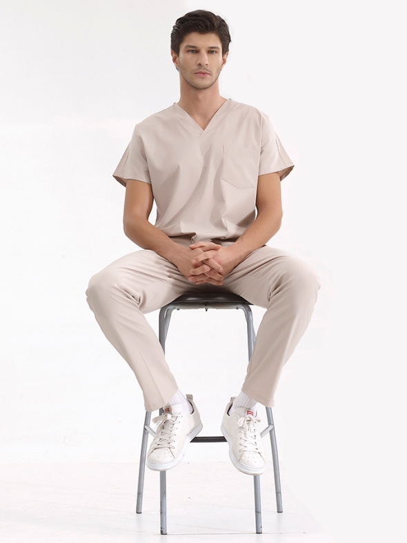 Creme Dr. Greys Medizinischer Scrubs Set für Ärzte und Pflege Luxus Lycra-Stoff