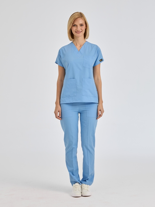 Açık Mavi Dr. Greys Doktor Hemşire Medikal Scrubs Takım Terikoton Kumaş