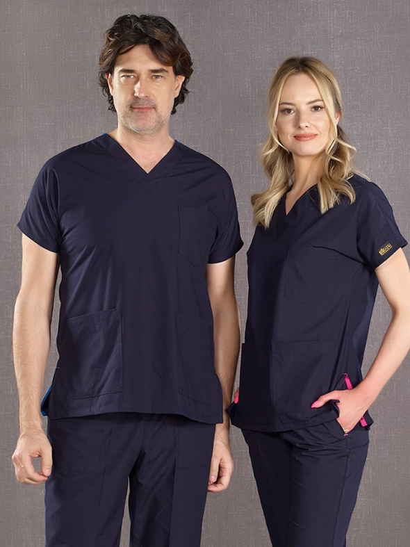 Lacivert Dr. Greys Doktor Hemşire Medikal Scrubs Takım Terikoton Kumaş