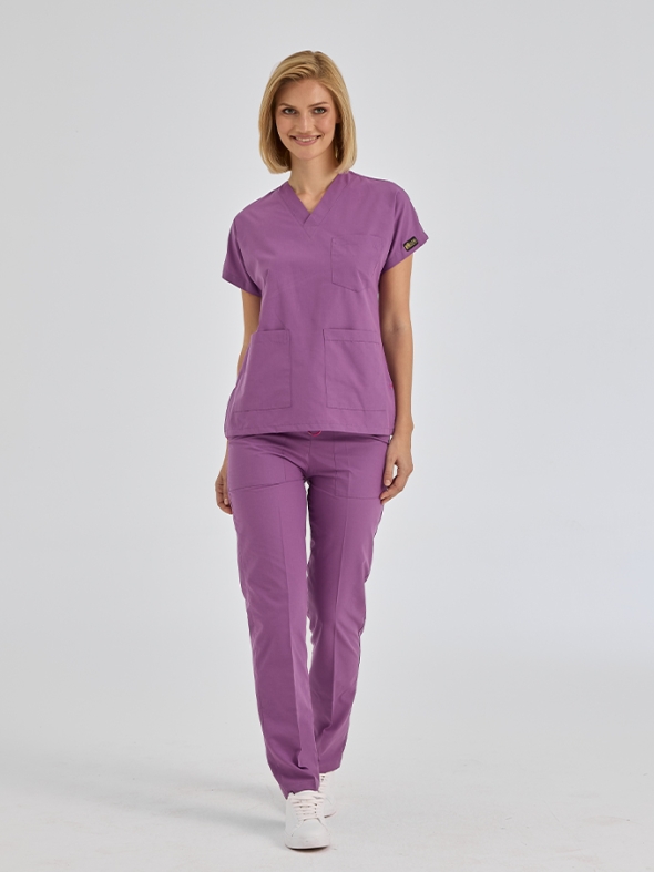 Lila Dr. Greys Medizinischer Scrubs Set für Ärzte und Pflege Polyester-Baumwoll-Mischgewebe