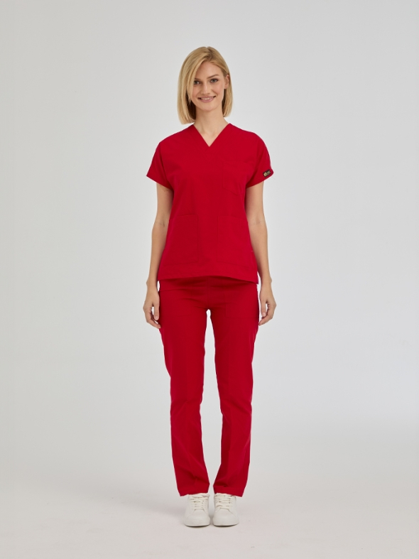 Rot Dr. Greys Medizinischer Scrubs Set für Ärzte und Pflege Polyester-Baumwoll-Mischgewebe