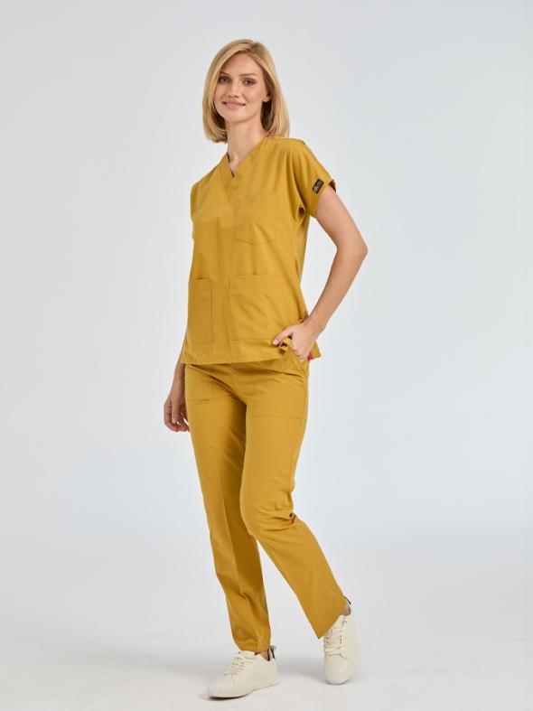 Mustard Dr. Greys Doctor Nurse Medical Scrubs Set Poly‑cotton blend fabric