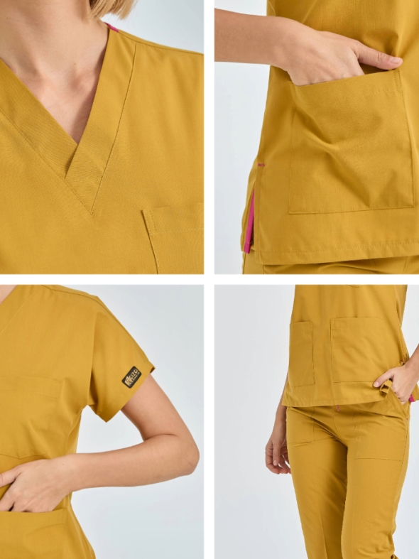 Mustard Dr. Greys Doctor Nurse Medical Scrubs Set Poly‑cotton blend fabric