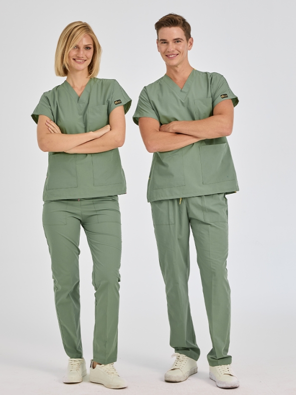 Sage Green Dr. Greys Doctor Nurse Medical Scrubs Set Poly‑cotton blend fabric