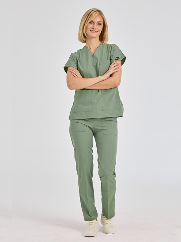 Sage Green Dr. Greys Doctor Nurse Medical Scrubs Set Poly‑cotton blend fabric