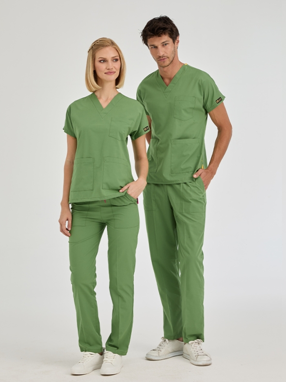 Fıstık Yeşili Dr. Greys Doktor Hemşire Medikal Scrubs Takım Terikoton Kumaş