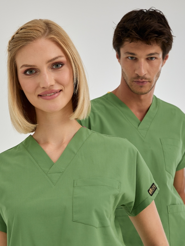 Fıstık Yeşili Dr. Greys Doktor Hemşire Medikal Scrubs Takım Terikoton Kumaş