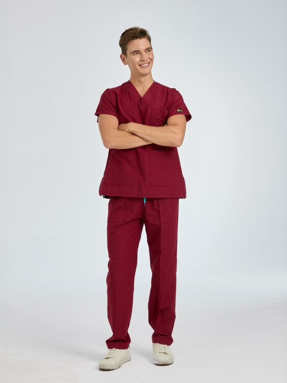 Bordeaux Dr. Greys Medizinischer Scrubs Set für Ärzte und Pflege Polyester-Baumwoll-Mischgewebe