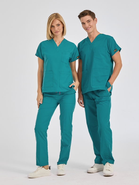 Helles Petrolgrün Dr. Greys Medizinischer Scrubs Set für Ärzte und Pflege Polyester-Baumwoll-Mischgewebe