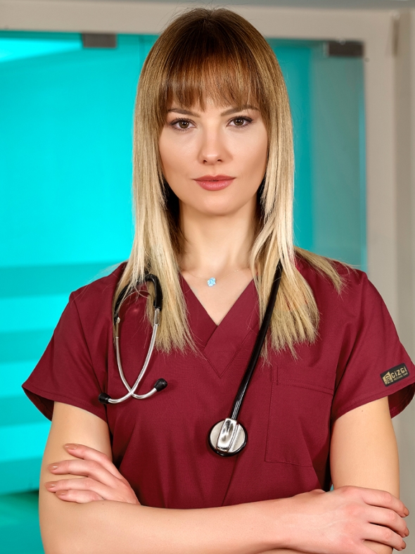 Bordo Dr. Greys Doktor Hemşire Medikal Scrubs Takım Terikoton Kumaş