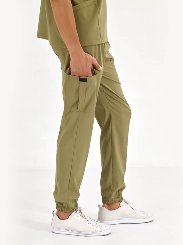 Haki Basic Doktor Hemşire Medikal Scrubs Takım Lüks Likralı Kumaş