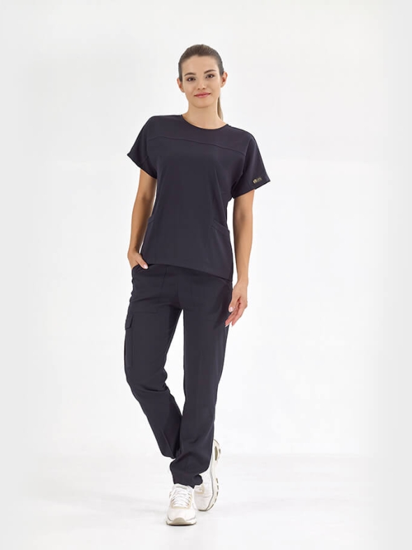 Navy Blue Basic Doctor Nurse Medical Scrubs Set Luxury Lycra Fabric