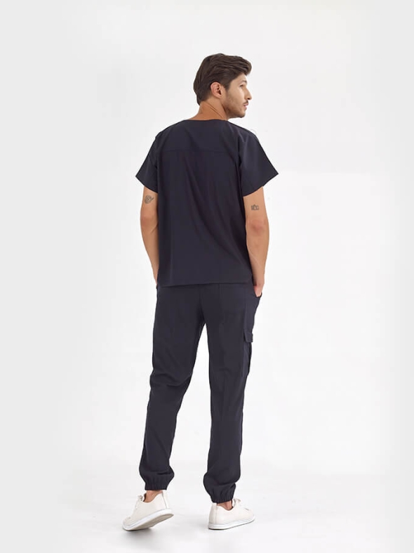 Navy Blue Basic Doctor Nurse Medical Scrubs Set Luxury Lycra Fabric