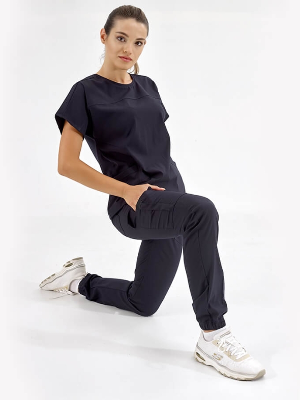 Navy Blue Basic Doctor Nurse Medical Scrubs Set Luxury Lycra Fabric