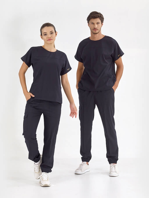 Lacivert Basic Doktor Hemşire Medikal Scrubs Takım Lüks Likralı Kumaş