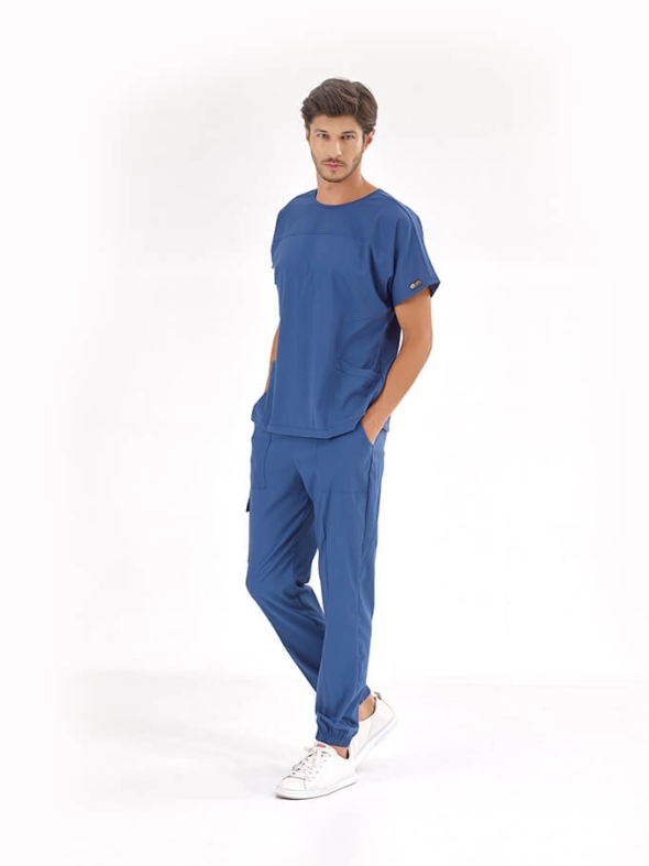 Petrol Mavisi Basic Doktor Hemşire Medikal Scrubs Takım Lüks Likralı Kumaş