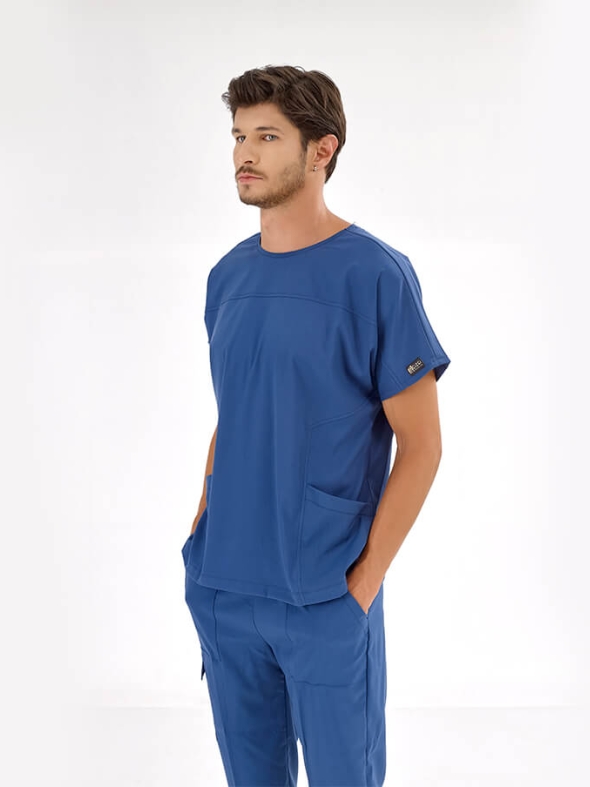 Petrol Mavisi Basic Doktor Hemşire Medikal Scrubs Takım Lüks Likralı Kumaş