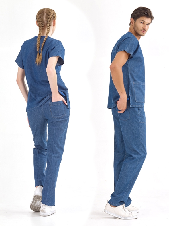 Kot Mavisi Tek Alt  MediJean Pantolon (Gerçek Kot Kumaş)