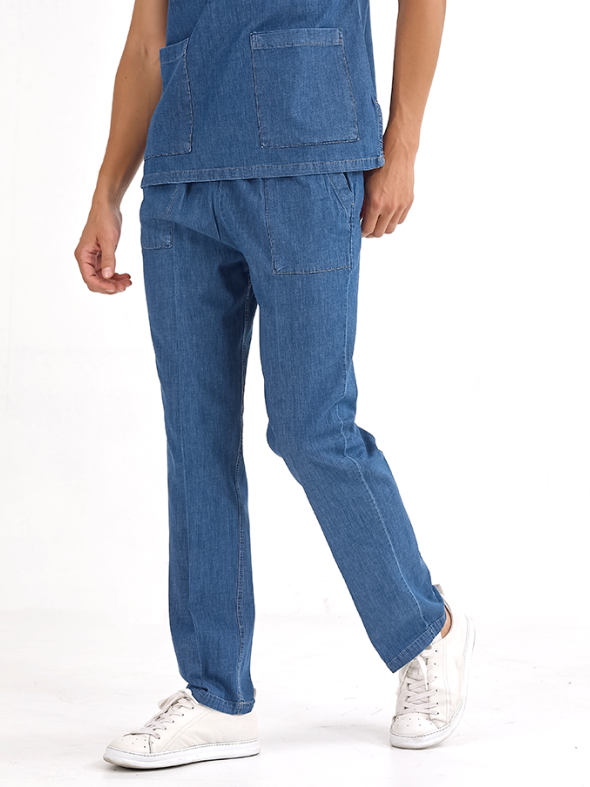 Kot Mavisi Tek Alt  MediJean Pantolon (Gerçek Kot Kumaş)