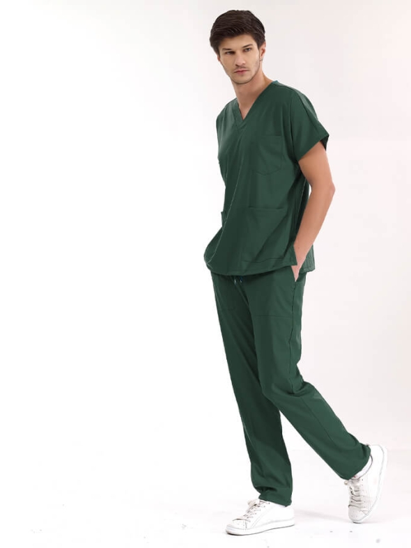 Avcı Yeşili Dr. Greys Doktor Hemşire Medikal Scrubs Takım Lüks Likralı Kumaş