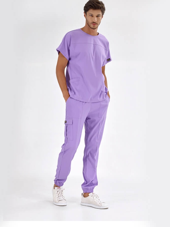 Lilac Basic Doctor Nurse Medical Scrubs Set Luxury Lycra Fabric