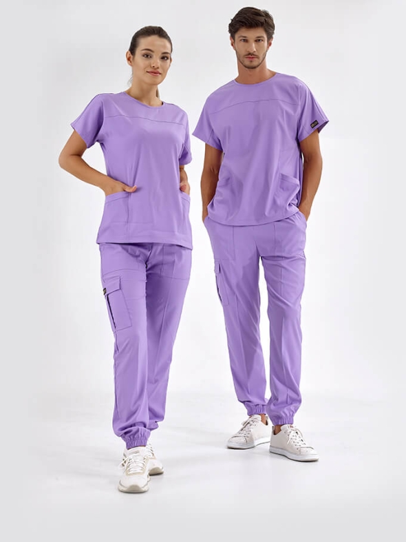 Lilac Basic Doctor Nurse Medical Scrubs Set Luxury Lycra Fabric
