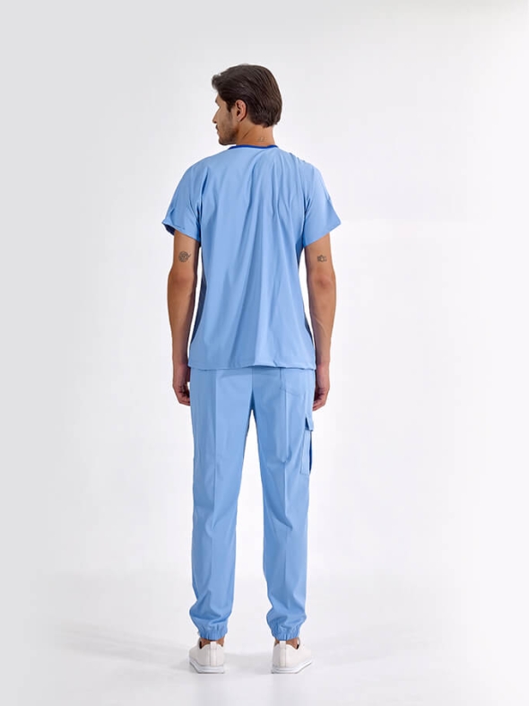 Light Blue Jogger Doctor Nurse Medical Scrubs Set Luxury Lycra Fabric