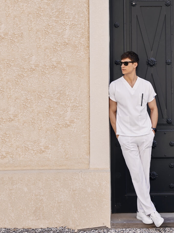 White Dr. Greys Doctor Nurse Medical Scrubs Set Luxury Lycra Fabric