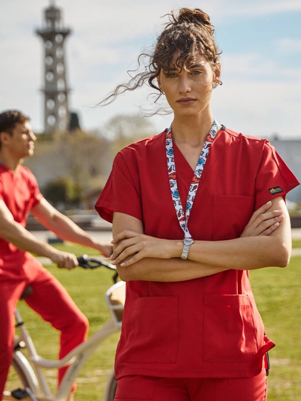 Красный Dr. Greys Медицинский Костюм (Хирургический) для Врачей и Медсестер Ткань Люкс Лайкра