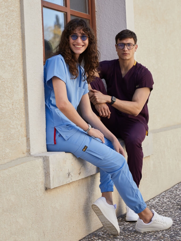 Light Blue Jogger Doctor Nurse Medical Scrubs Set Luxury Lycra Fabric