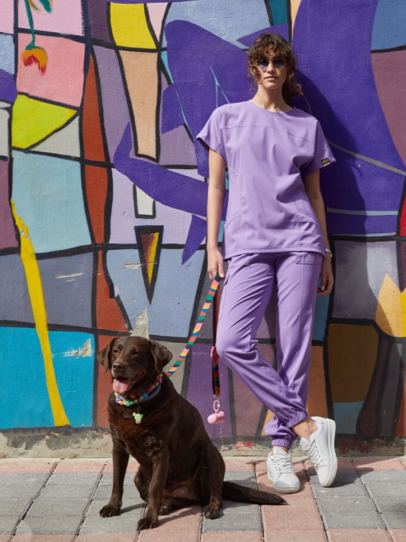 Lilac Basic Doctor Nurse Medical Scrubs Set Luxury Lycra Fabric