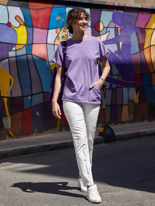 Lilac Basic Doctor Nurse Medical Scrubs Set Luxury Lycra Fabric