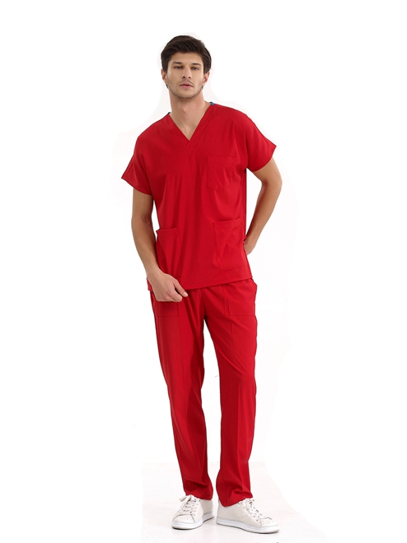 Kırmızı Dr. Greys Doktor Hemşire Medikal Scrubs Takım Lüks Likralı Kumaş