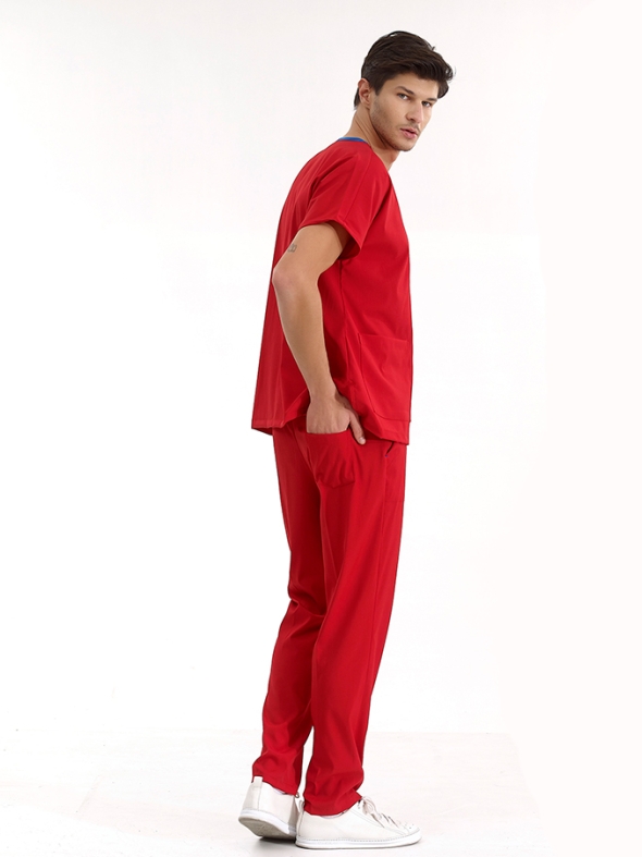 Red Dr. Greys Doctor Nurse Medical Scrubs Set Luxury Lycra Fabric